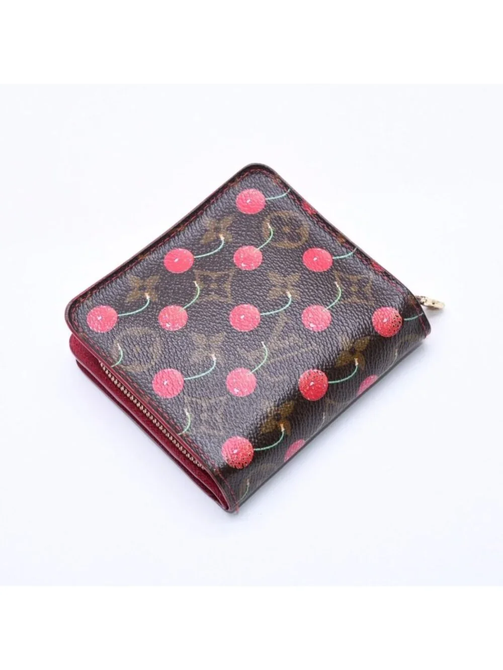 Louis Vuitton Monogram Cherry Compact Zip Bifold Wallet Takashi Murakami Brown